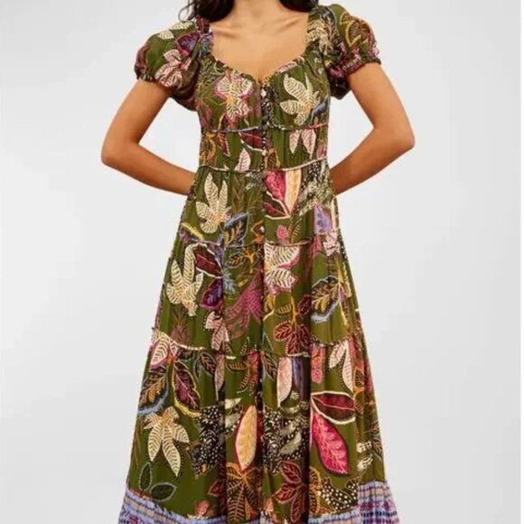 white christmas dresses Beige Rose Shaped Bodice Sleeveless Maxi Dress – FARM Rio main image 1